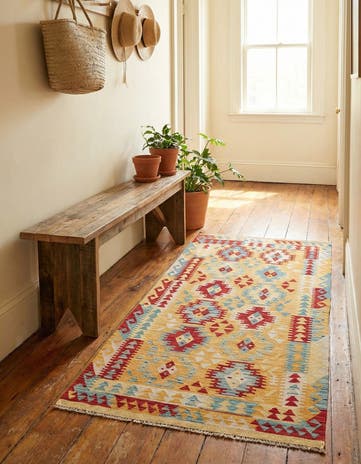 3' 5 x 6' 7 Hand Woven Kilim Maymana Wool Runner Rug