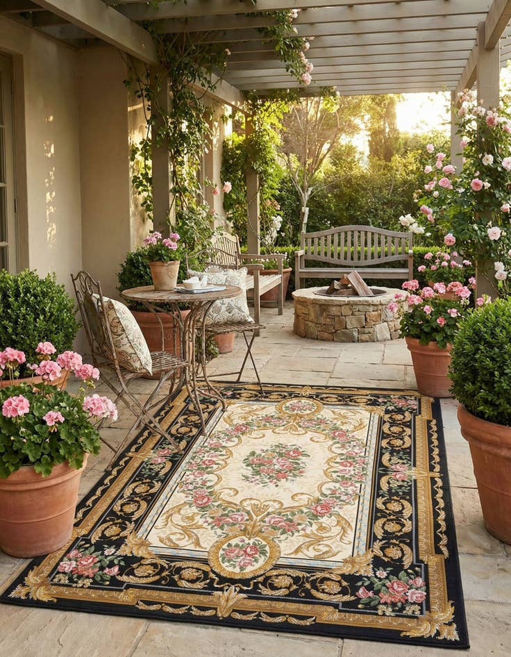 Detail image of 5' x 8'  Washable Traditional Indoor / Outdoor Rug