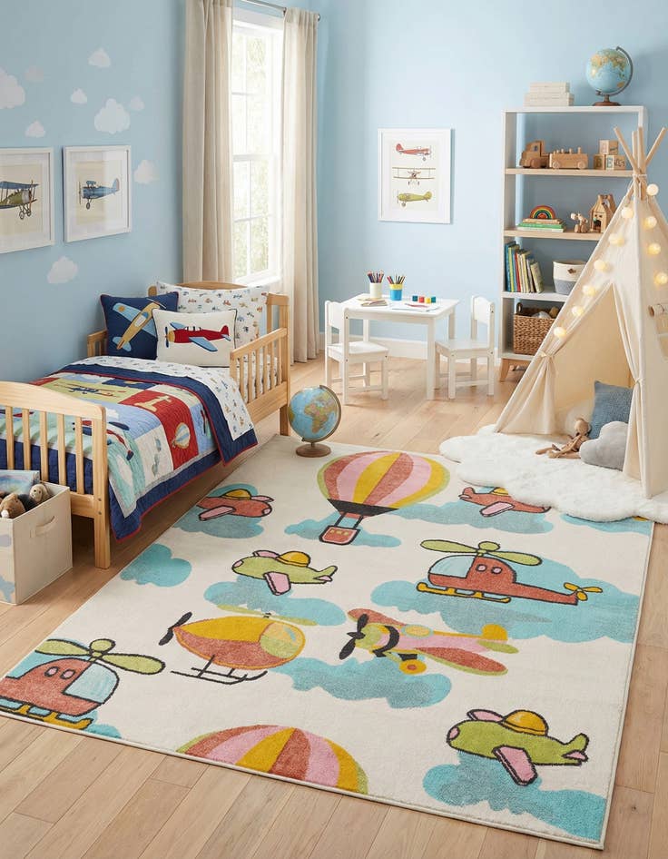 Detail image of 7' 10 x 10' Airplanes Whimsy Kids Rug