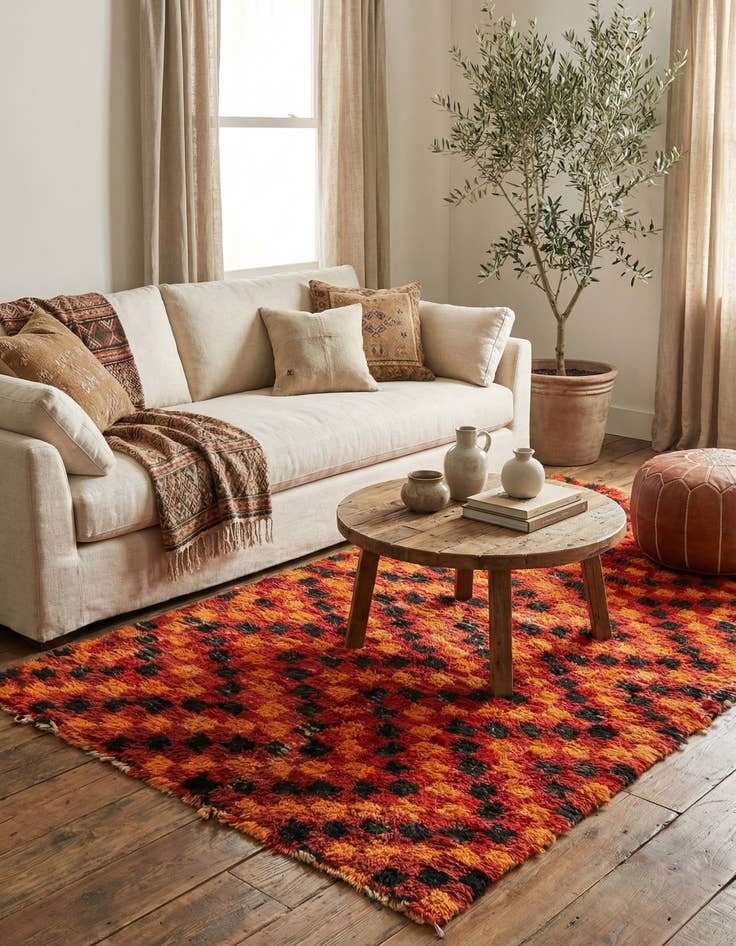 Detail image of 4' 6 x 7' 8  Hand Knotted Moroccan Wool Runner Rug