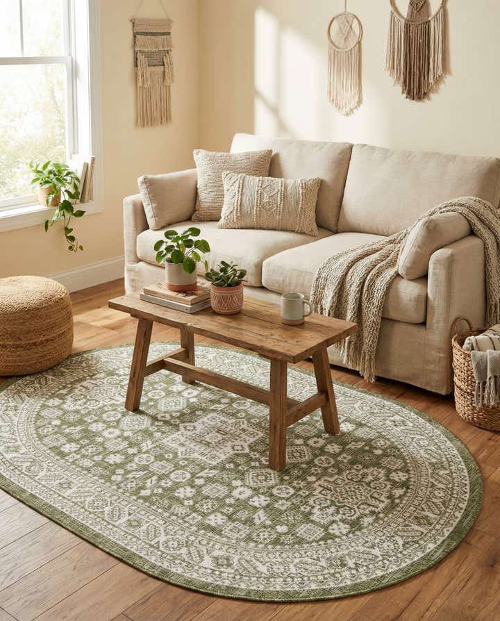 5' 3 x 8' Easy-Clean Aztec Indoor / Outdoor Oval Rug