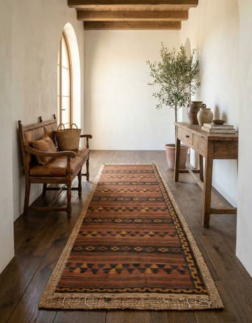 4' 6 x 13' 1 Hand Woven Kilim Fars Wool Runner Rug