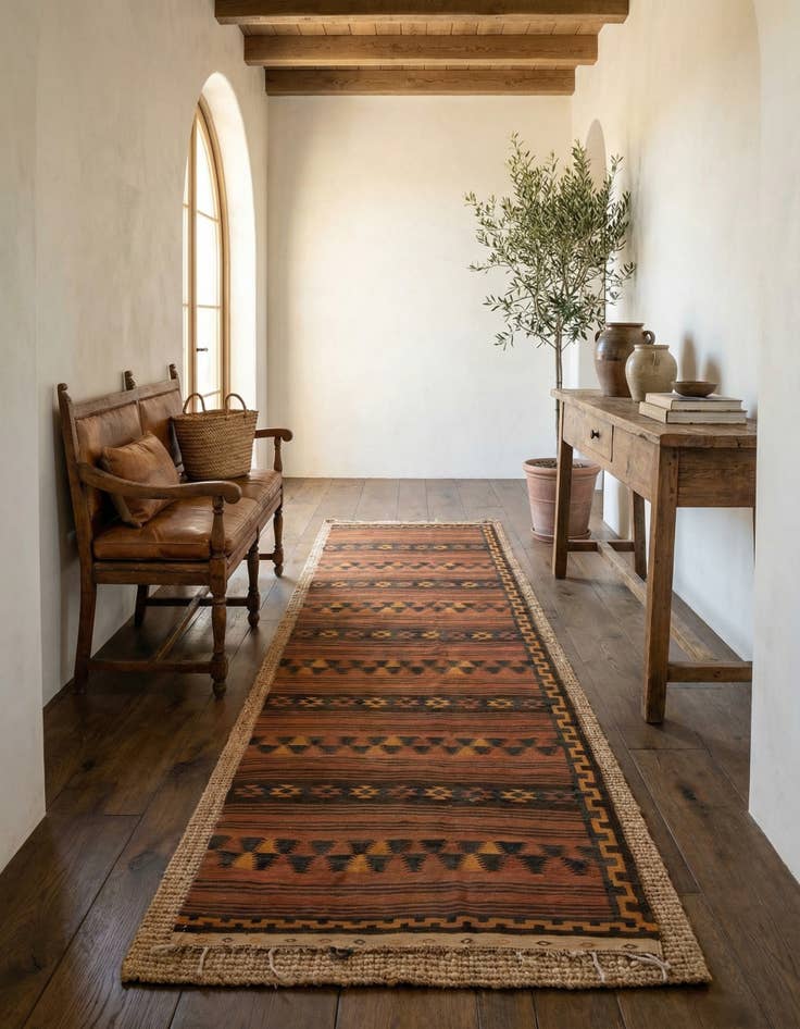 Detail image of 4' 6 x 13' 1  Hand Woven Kilim Fars Wool Runner Rug