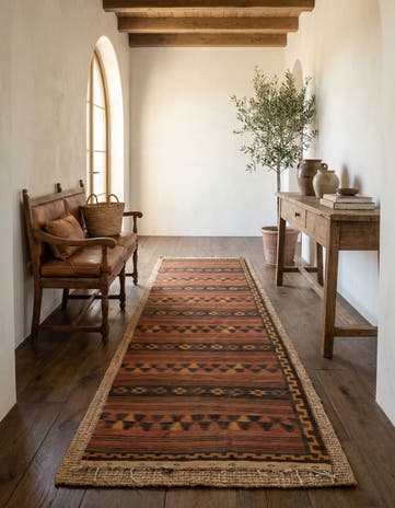 4' 6 x 13' 1 Hand Woven Kilim Fars Wool Runner Rug