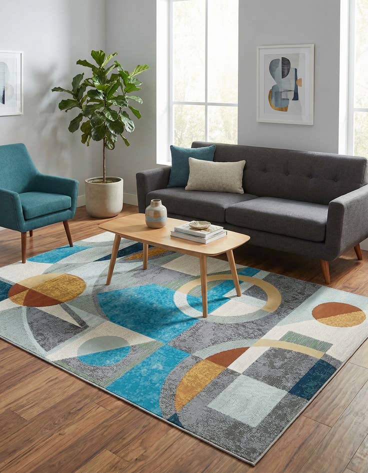 Detail image of 4' 1 x 6' 1  Washable Modern Indoor / Outdoor Rug