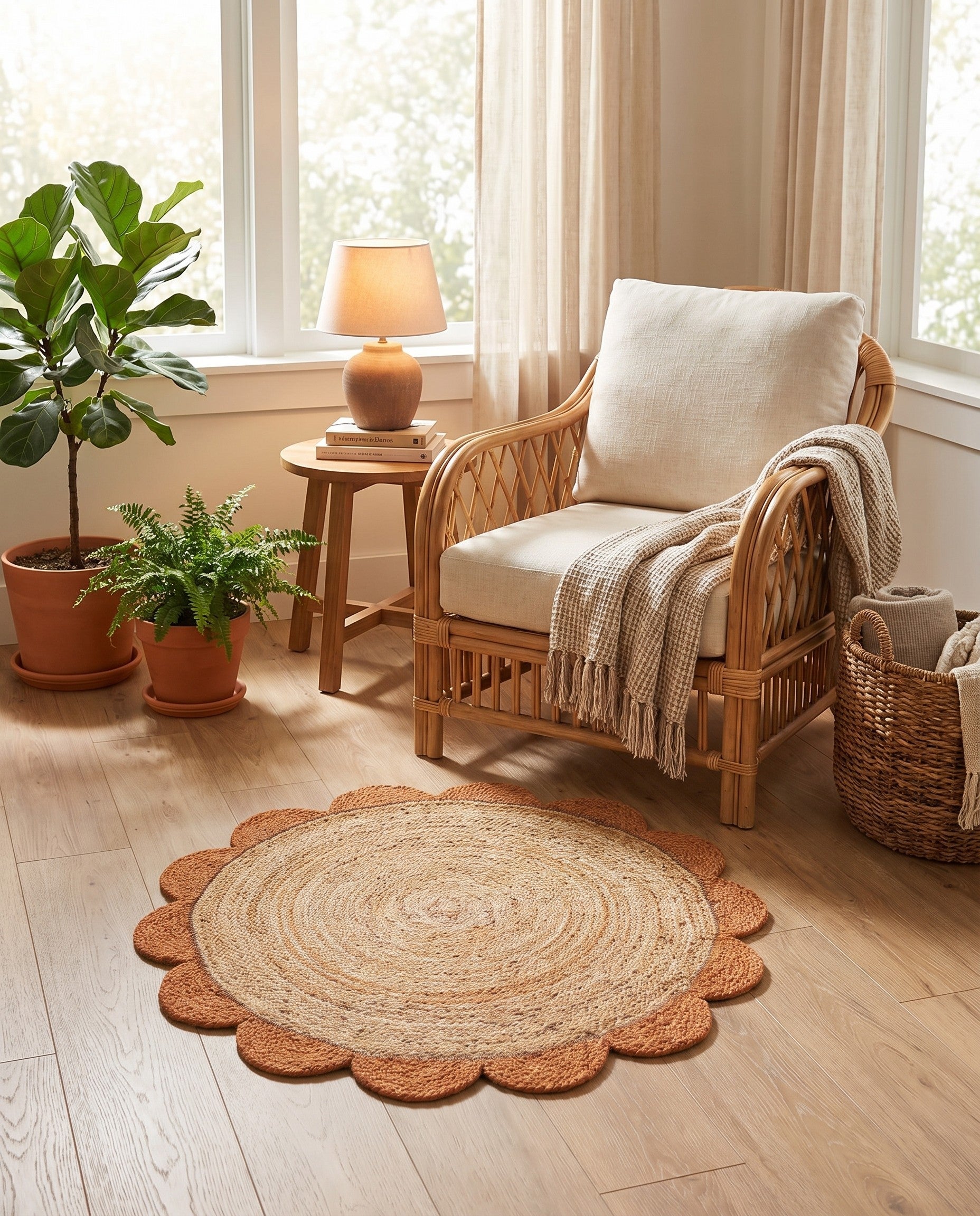 3' 1 x 3' 1 Handmade Scallop Braided Jute Round Rug