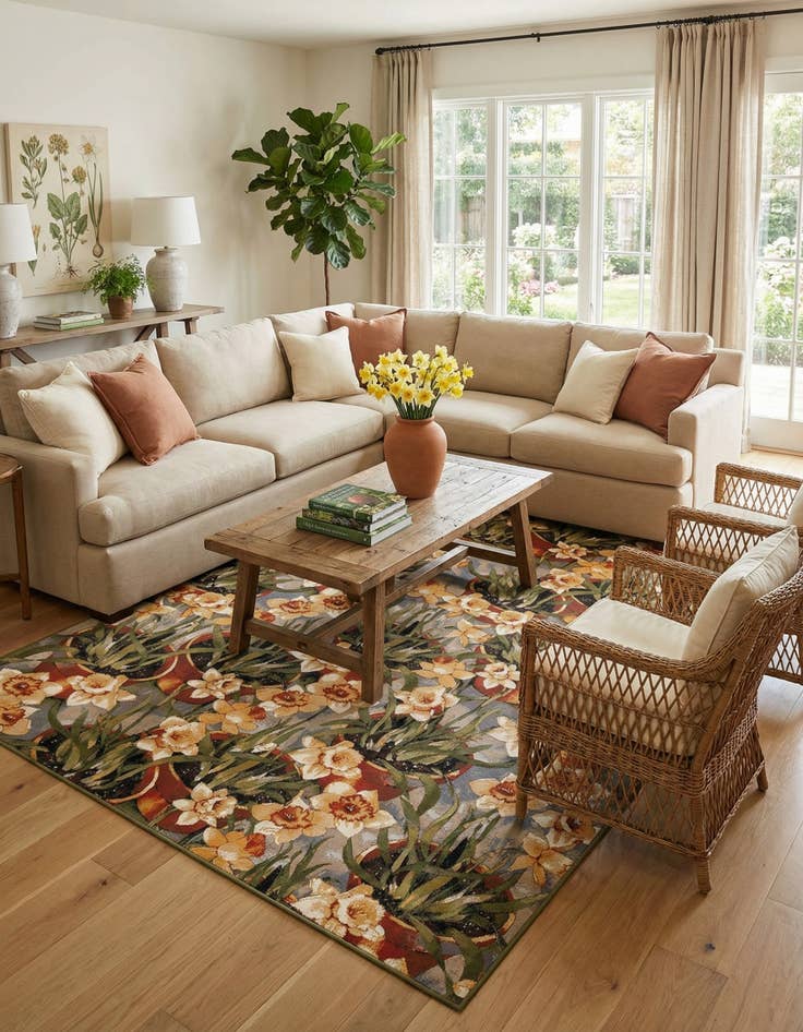 Detail image of  10' x 14' 2  Washable Botanical Indoor / Outdoor Rug