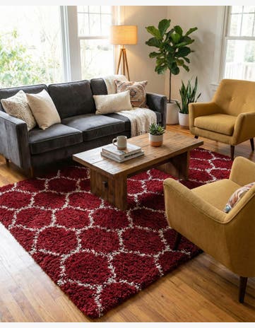 Burgundy Red Trellis Shag Rug