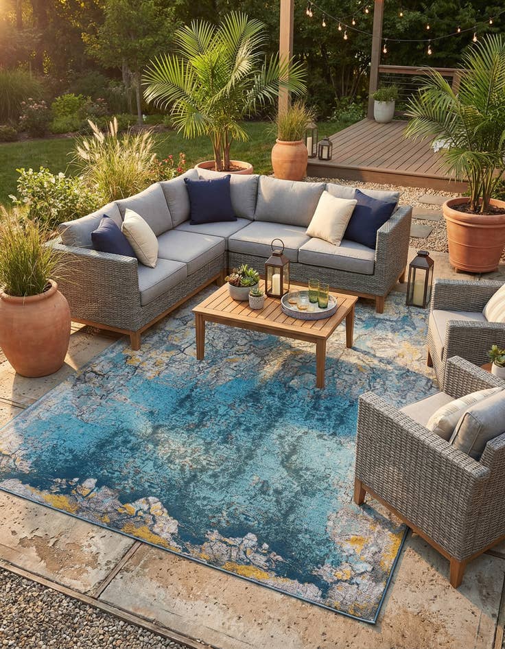 Detail image of 9' x 12'  Washable Modern Indoor / Outdoor Rug