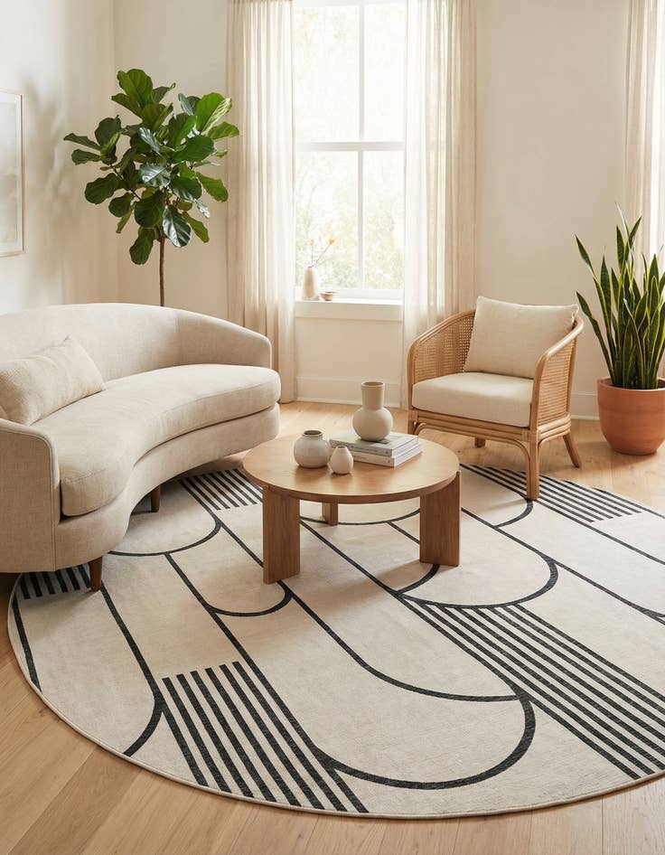 Detail image of  10' x 10'  Washable Modern Indoor / Outdoor Round Rug