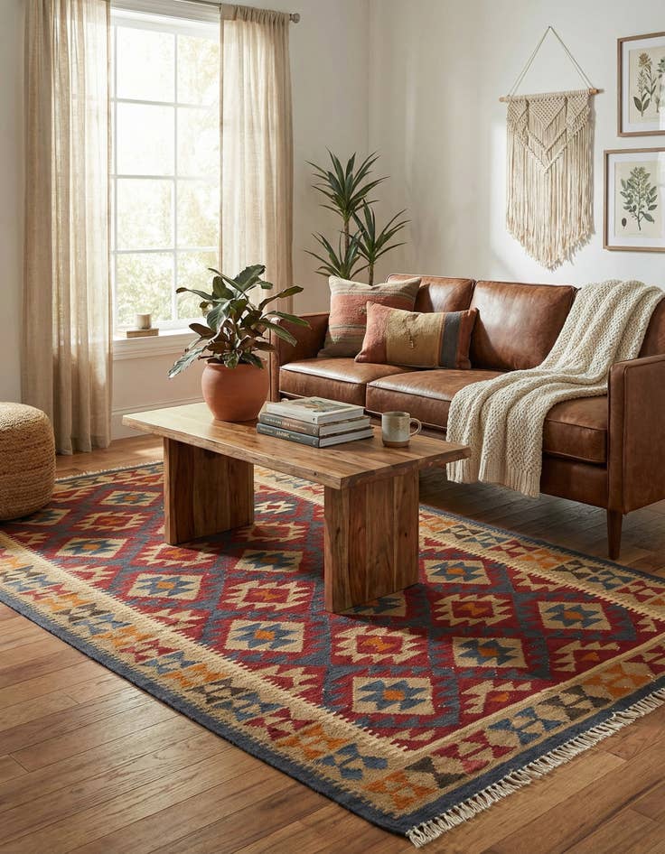 Detail image of 5' 2 x 8' 6  Hand Woven Kilim Maymana Wool Rug