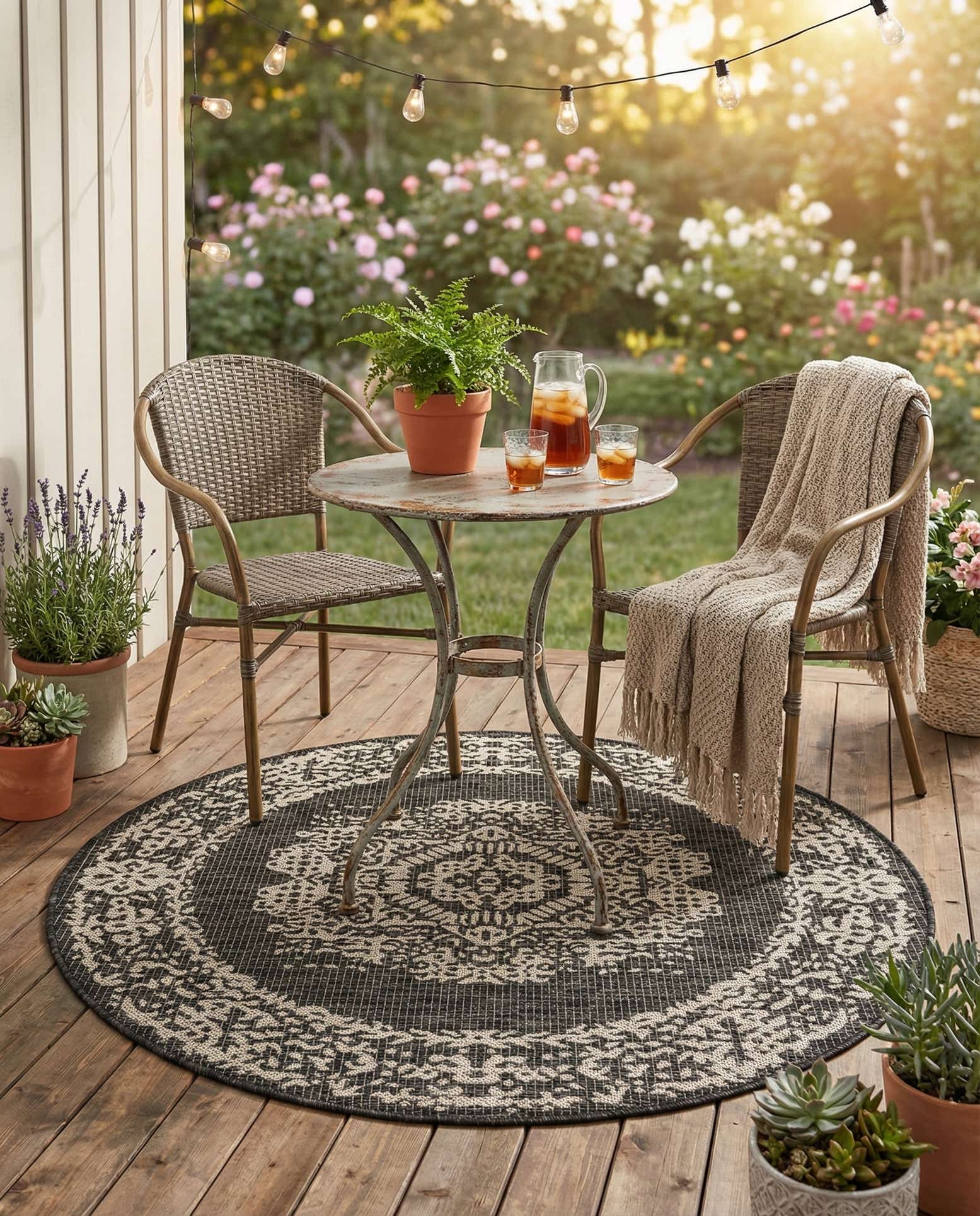 4' x 4' Easy-Clean Traditional Indoor / Outdoor Round Rug