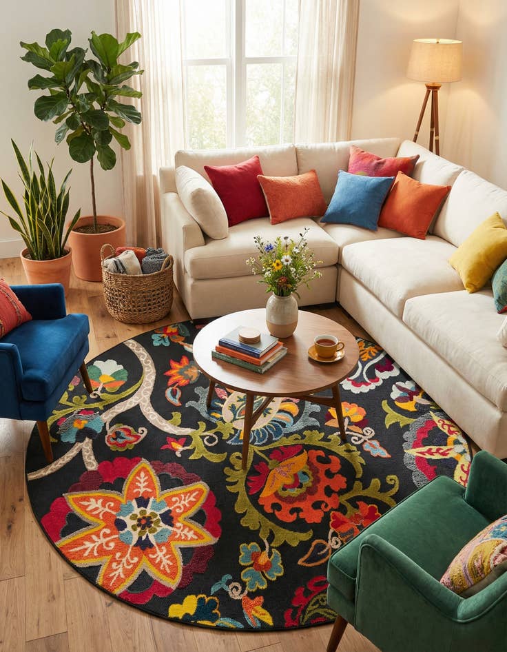 Detail image of 7' 10 x 7' 10 Easy-Clean Casablanca Indoor / Outdoor Round Rug