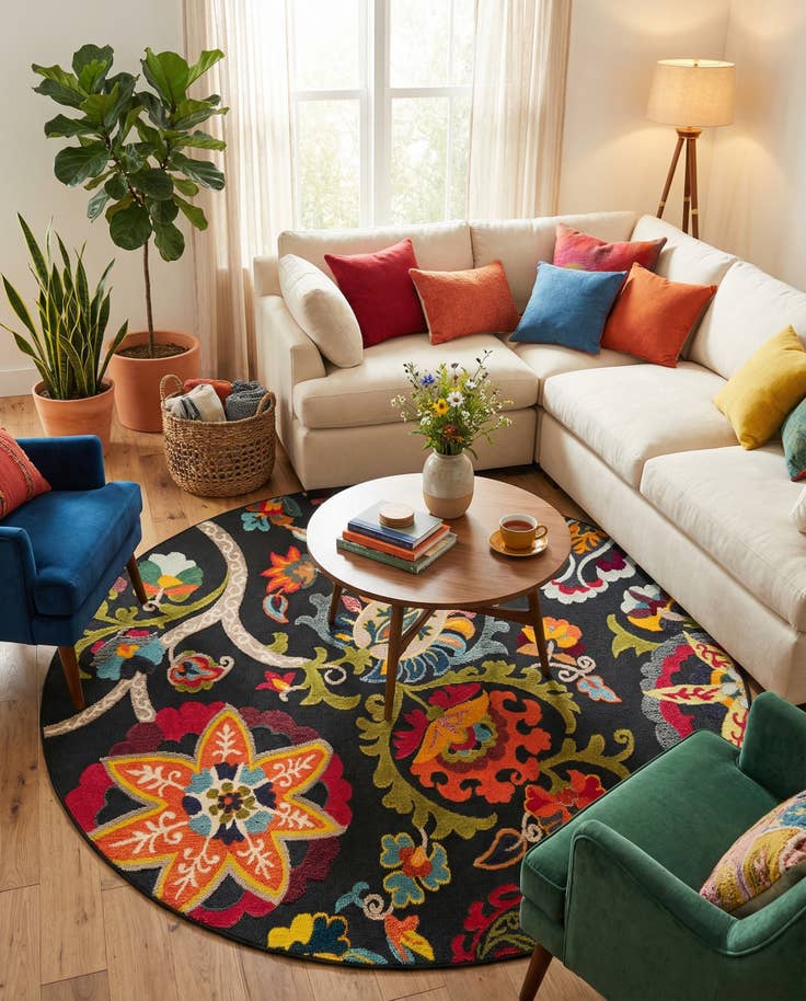 Detail image of 7' 10 x 7' 10 Easy-Clean Casablanca Indoor / Outdoor Round Rug