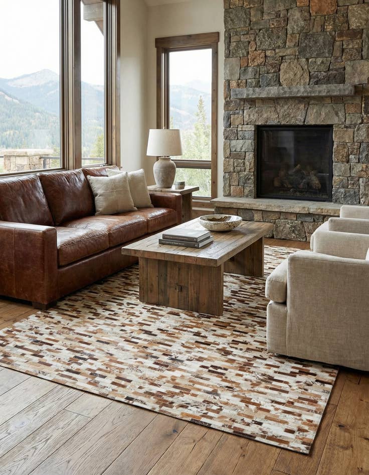 Detail image of 5' 1 x 8' Cowhide Leather Rug