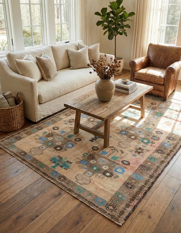 Detail image of 3' 10 x 7' 3  Hand Knotted Ultra Vintage Persian Wool Rug