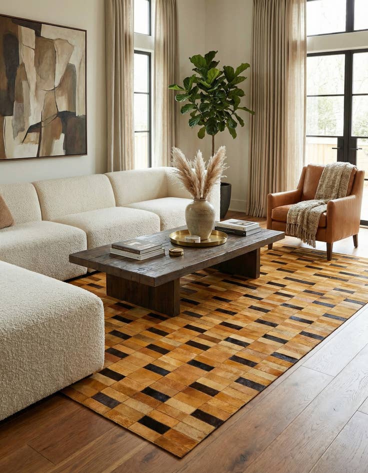 Detail image of  5' 1 x 8' Cowhide - Patchwork Rug