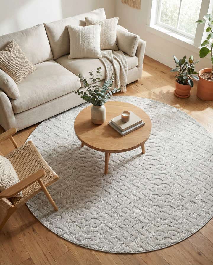 7' x 7' Easy-Clean Trellis Textured Indoor / Outdoor Round Rug