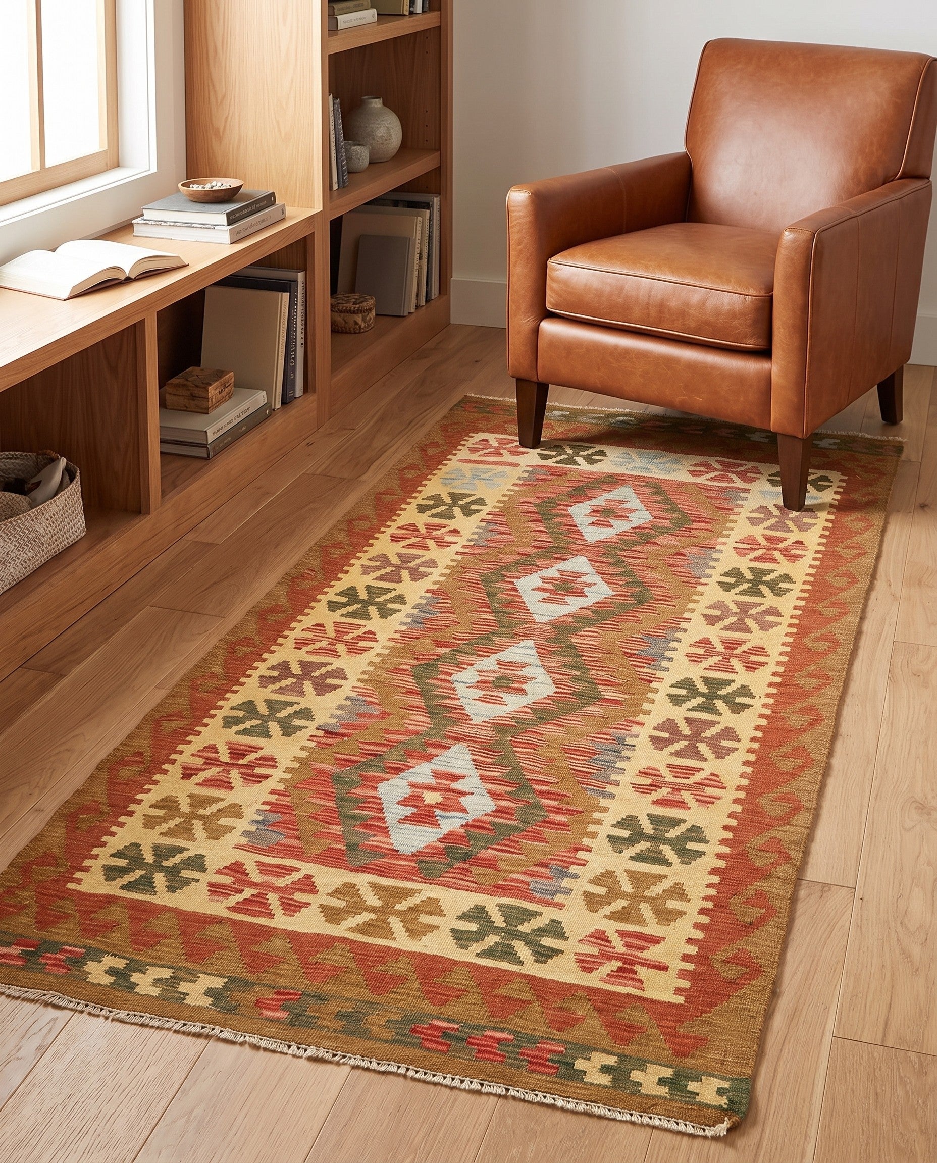 3' 4 x 6' 6 Hand Woven Kilim Maymana Wool Rug