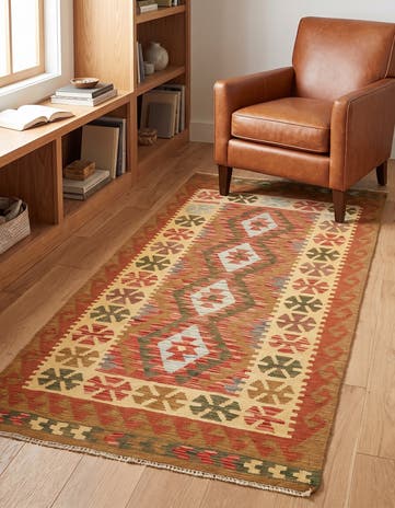 3' 4 x 6' 6 Hand Woven Kilim Maymana Wool Rug