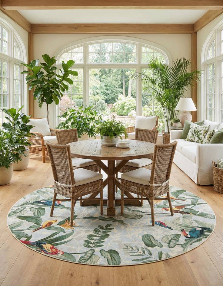 Detail image of 10' x 10' Easy-Clean Botanical Indoor / Outdoor Round Rug