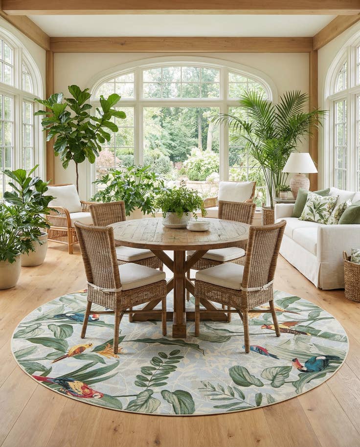 Detail image of 10' x 10' Easy-Clean Botanical Indoor / Outdoor Round Rug