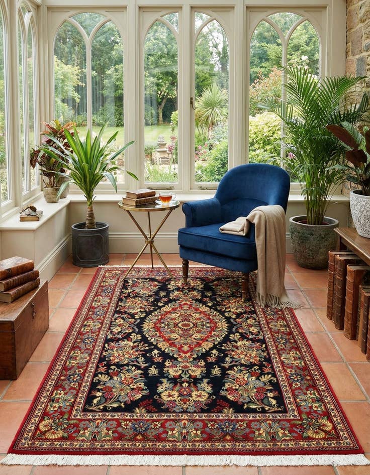 Detail image of  3' 6 x 5' 2  Hand Knotted Qom Persian Rug