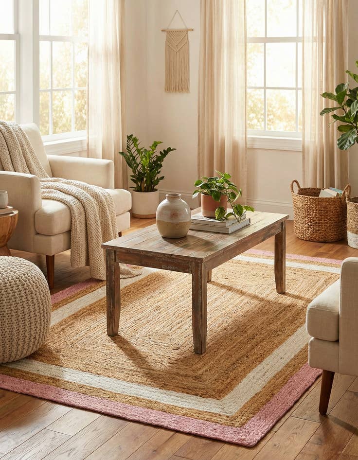 Detail image of 4' 1 x 6' 1  Hand Braided Jute Rug