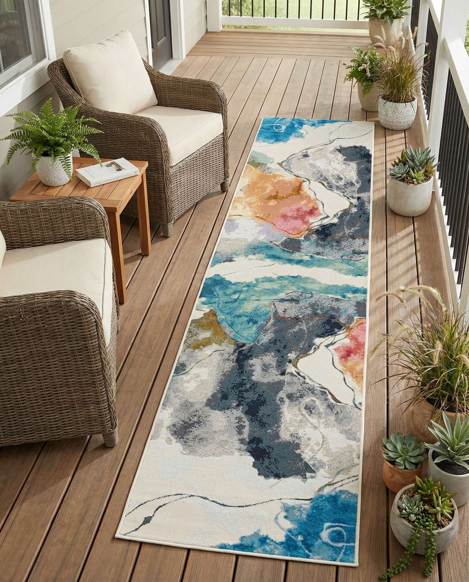 2' 7 x 12' Easy-Clean Modern Indoor / Outdoor Runner Rug