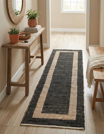 2' 7 x 10' Hand Woven Chindi Jute Runner Rug
