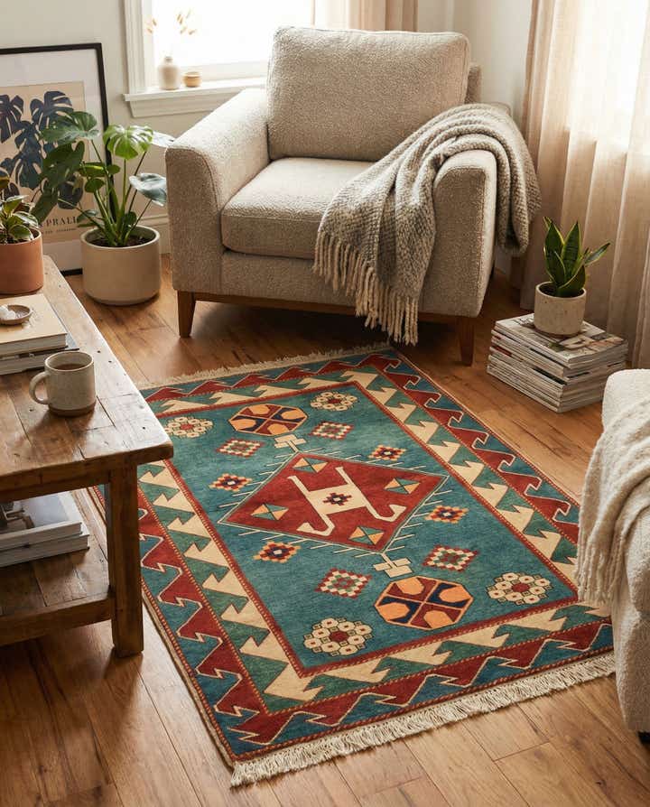 3' 2 x 4' 6 Hand Knotted Kazak Rug