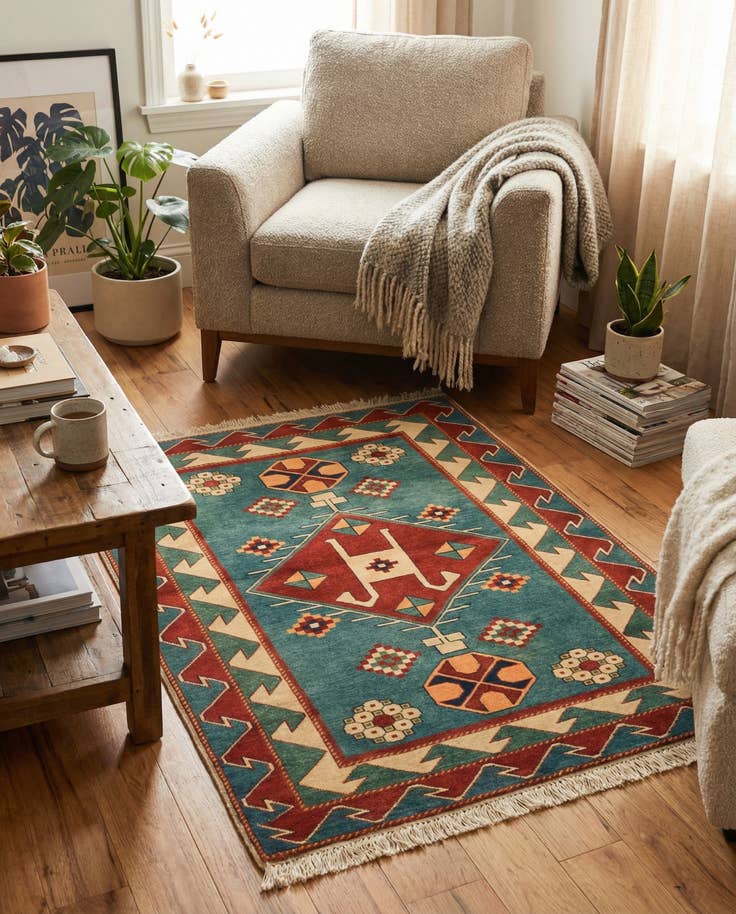 Detail image of 3' 2 x 4' 6 Hand Knotted Kazak Rug