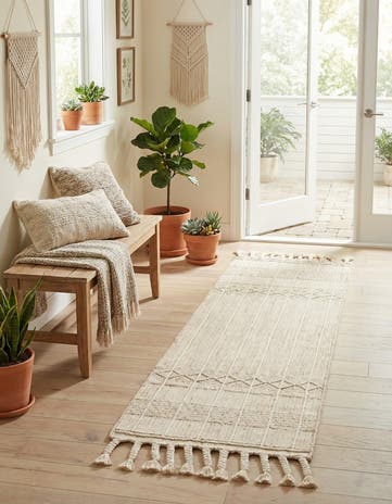 Ivory Easy-Clean Eco Bohemian Indoor / Outdoor Runner Rug