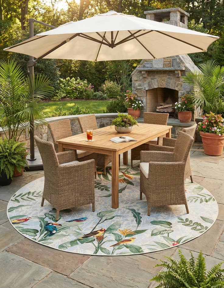 Detail image of 12' x 12'  Washable Botanical Indoor / Outdoor Round Rug