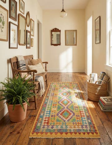 3' 2 x 6' 4 Hand Woven Kilim Maymana Wool Runner Rug