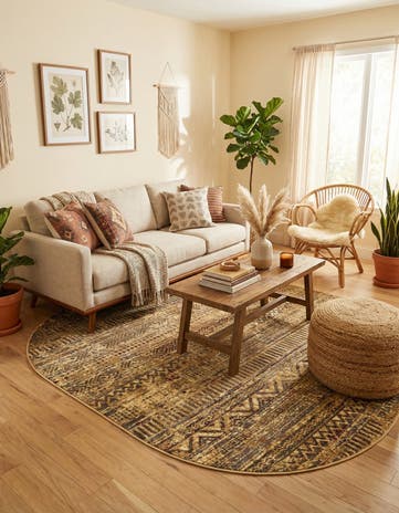 Beige Saturn Oval Rug