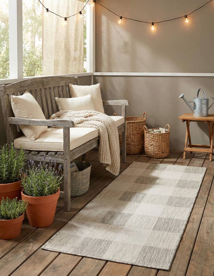 Detail image of 2' x 5' 3 Easy-Clean Checkered Indoor / Outdoor Runner Rug