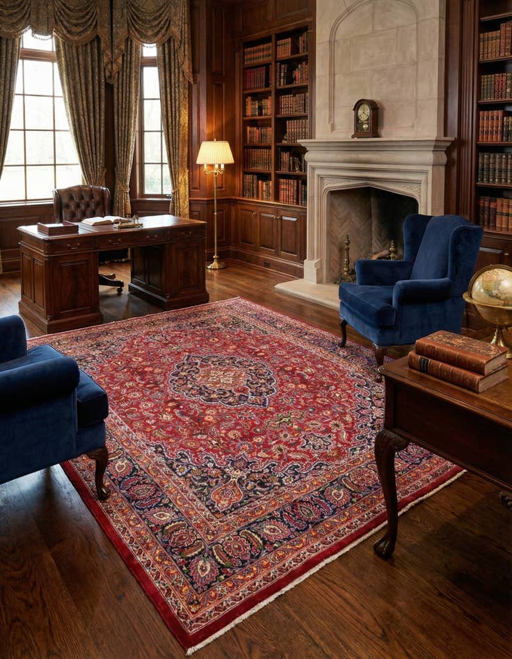 Detail image of  9' 10 x 12' 9  Hand Knotted Mashad Persian Wool Rug