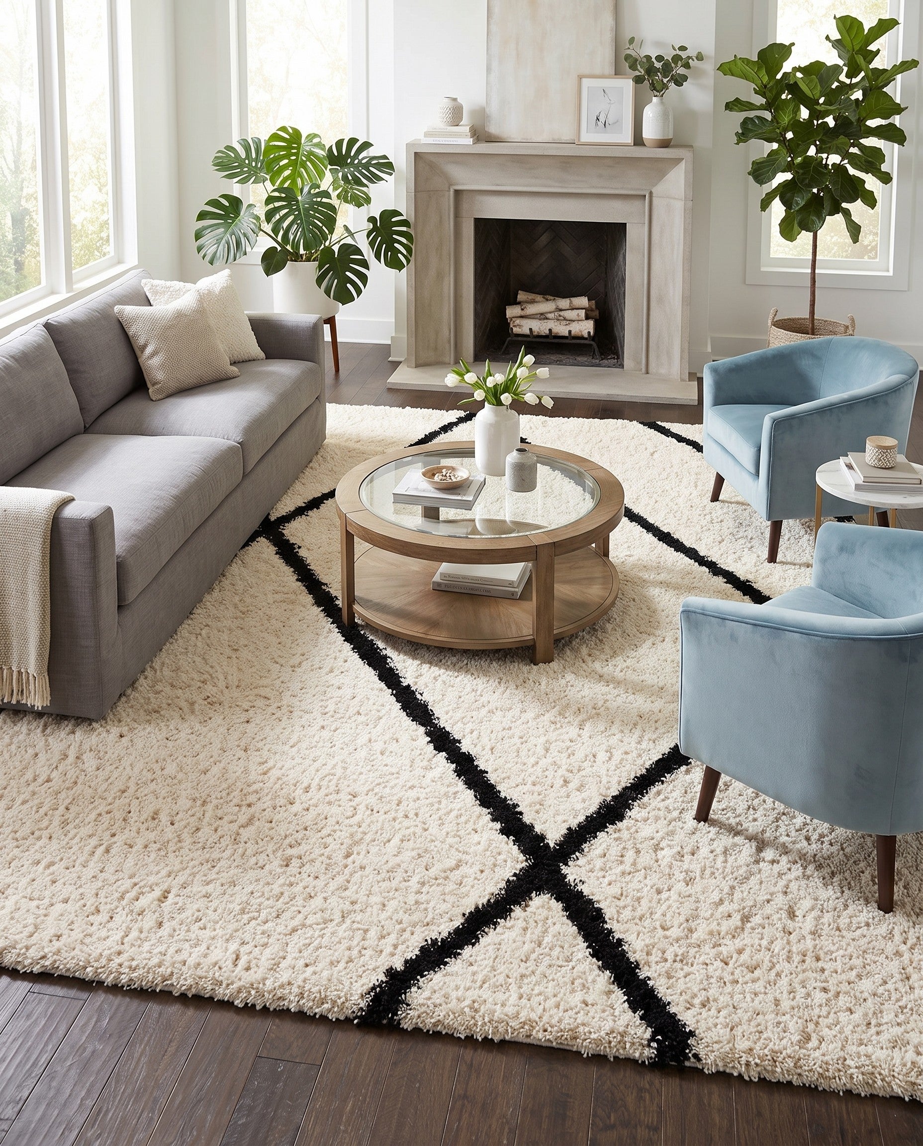 Pearl and Black Infinity Shag Rug