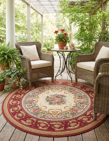 4' x 4' Easy-Clean Traditional Indoor / Outdoor Round Rug