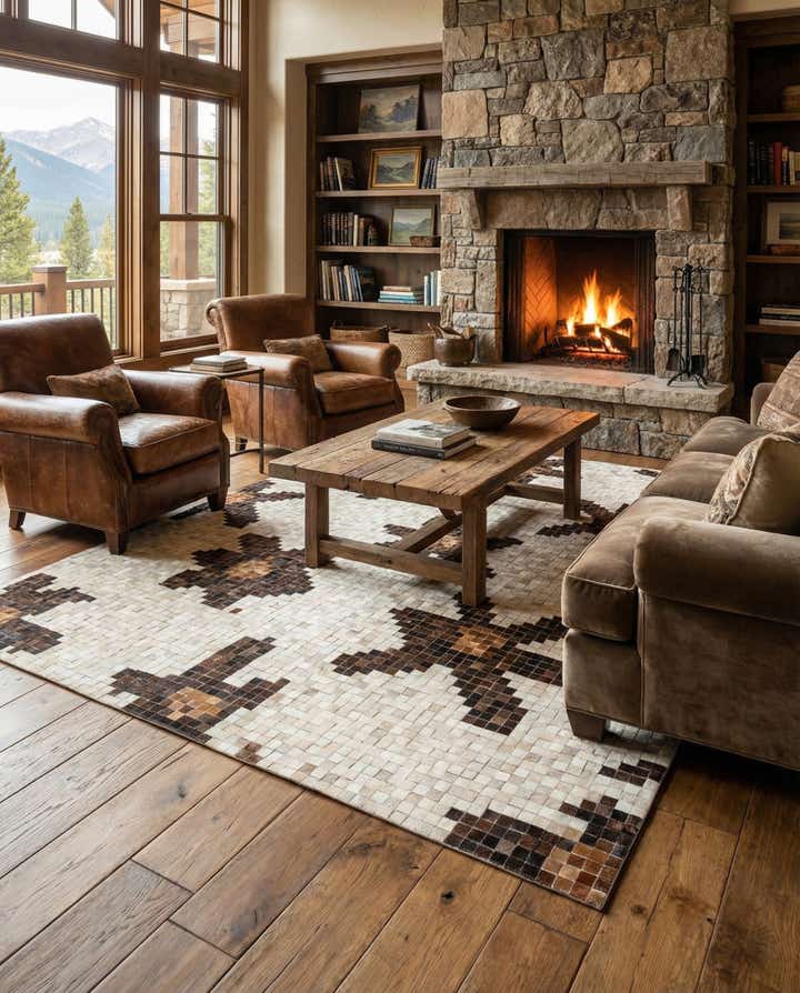 5' 3 x 8' 3 Cowhide Leather Rug