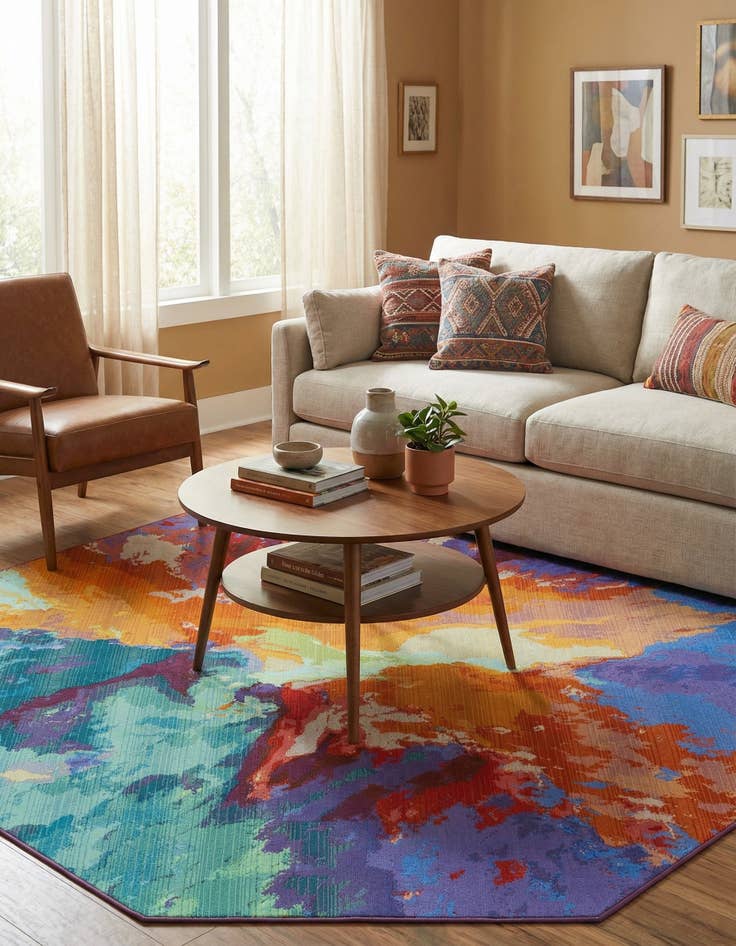 Detail image of 7' x 7' Easy-Clean Modern Indoor / Outdoor Octagon Rug