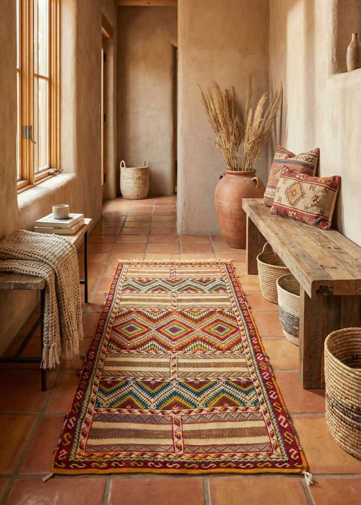 3' 8 x 7' Hand Woven Kilim Fars Wool Runner Rug