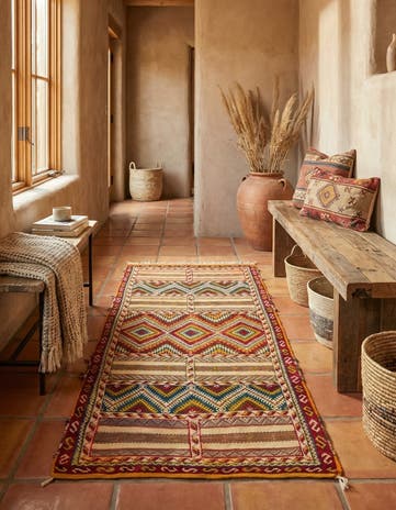 3' 8 x 7' Hand Woven Kilim Fars Wool Runner Rug