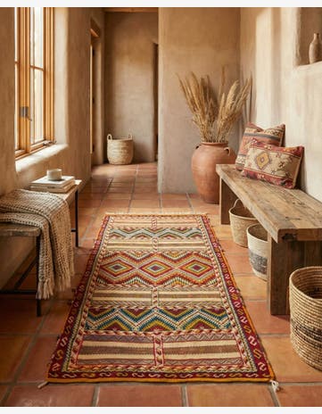 3' 8 x 7' Hand Woven Kilim Fars Wool Runner Rug
