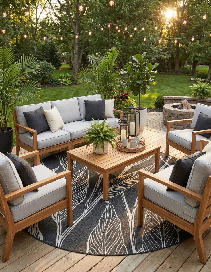 Detail image of  13' x 13'  Washable Botanical Indoor / Outdoor Round Rug