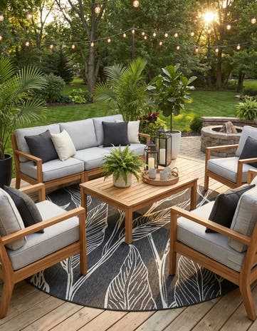 13' x 13' Easy-Clean Botanical Indoor / Outdoor Round Rug