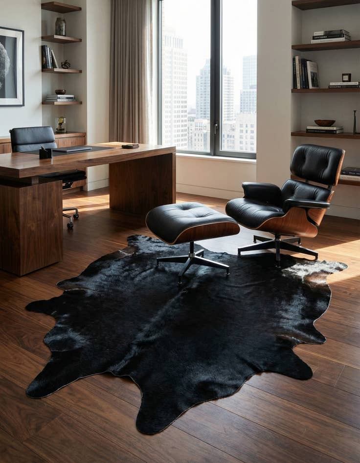 Detail image of 4' 11 x 6' 5 Cowhide Leather Freeform Rug