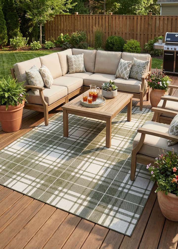 9' x 12' Easy-Clean Checkered Indoor / Outdoor Rug