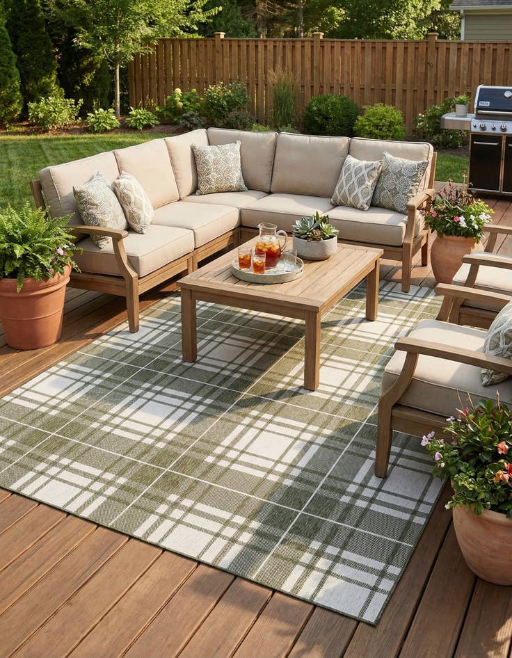 Detail image of 9' x 12' Easy-Clean Checkered Indoor / Outdoor Rug